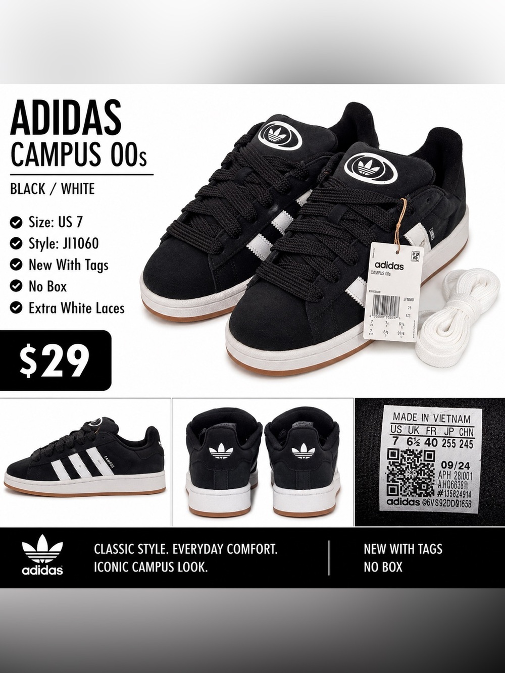 Adidas Campus 00s – Black/White – New With Tags